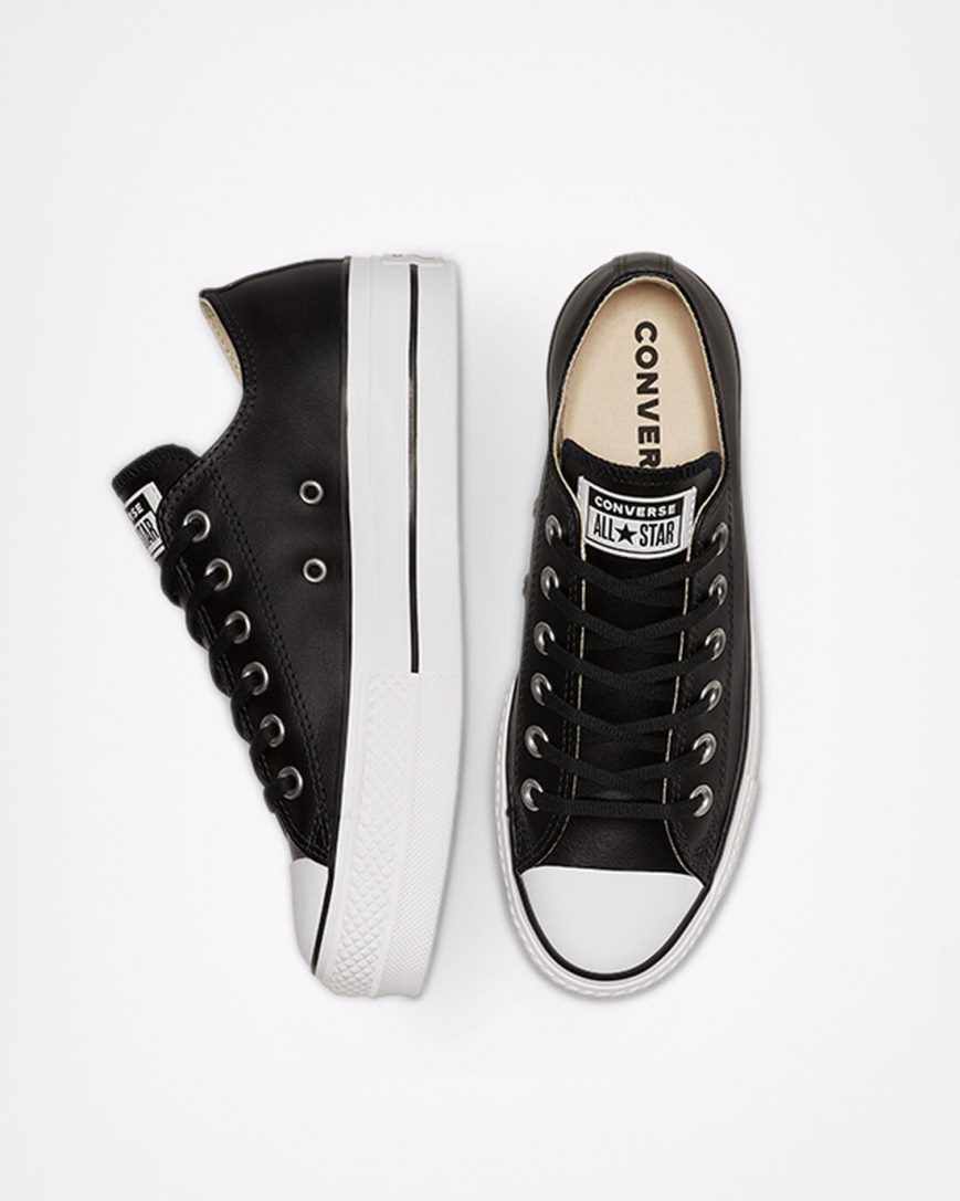 Topanky Na Platforme Converse Chuck Taylor All Star Lift Kozene Nizke Damske Čierne Biele | SK RJYHO3